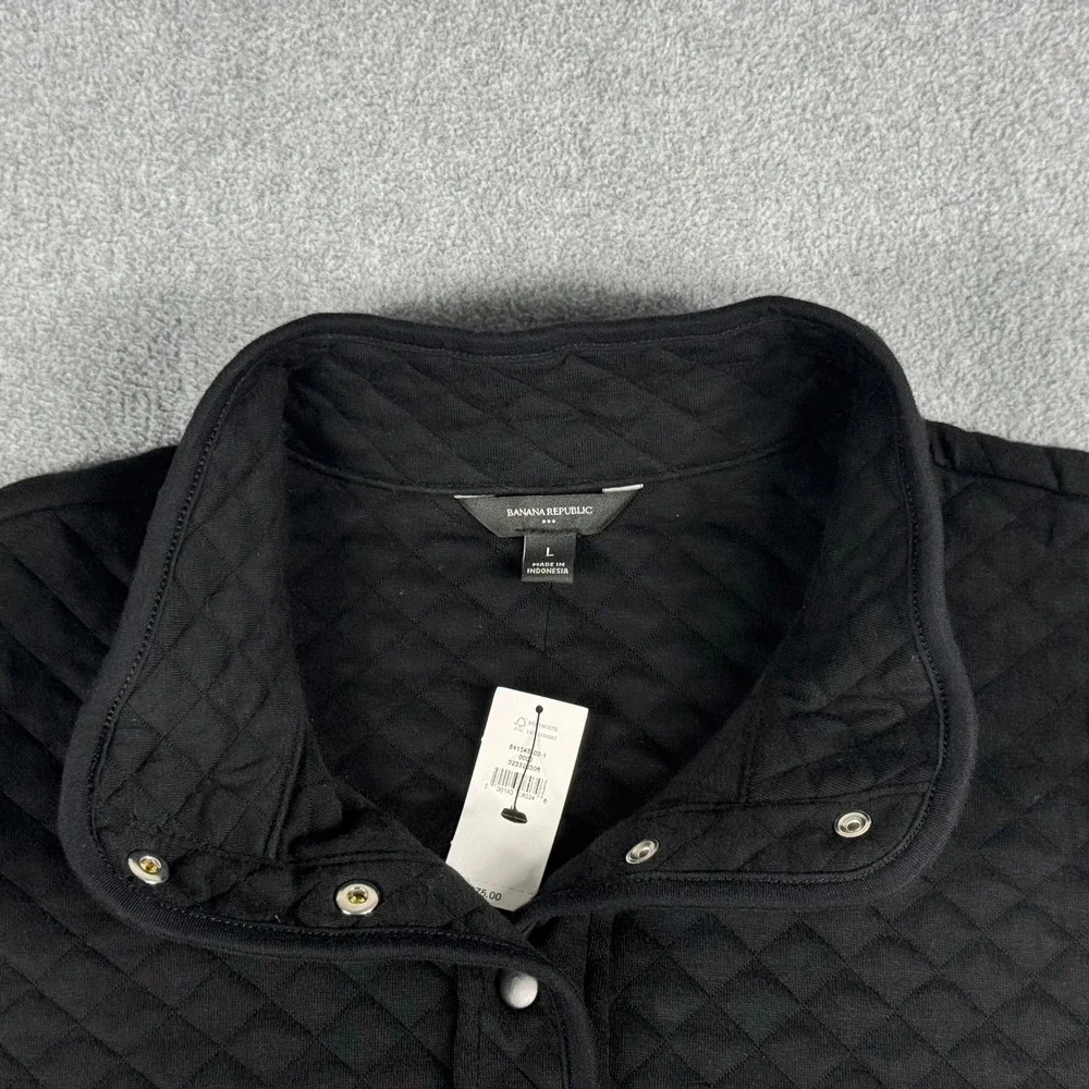 NWT Banana Republic Quilted Pullover Black Men's L Snap Front $75